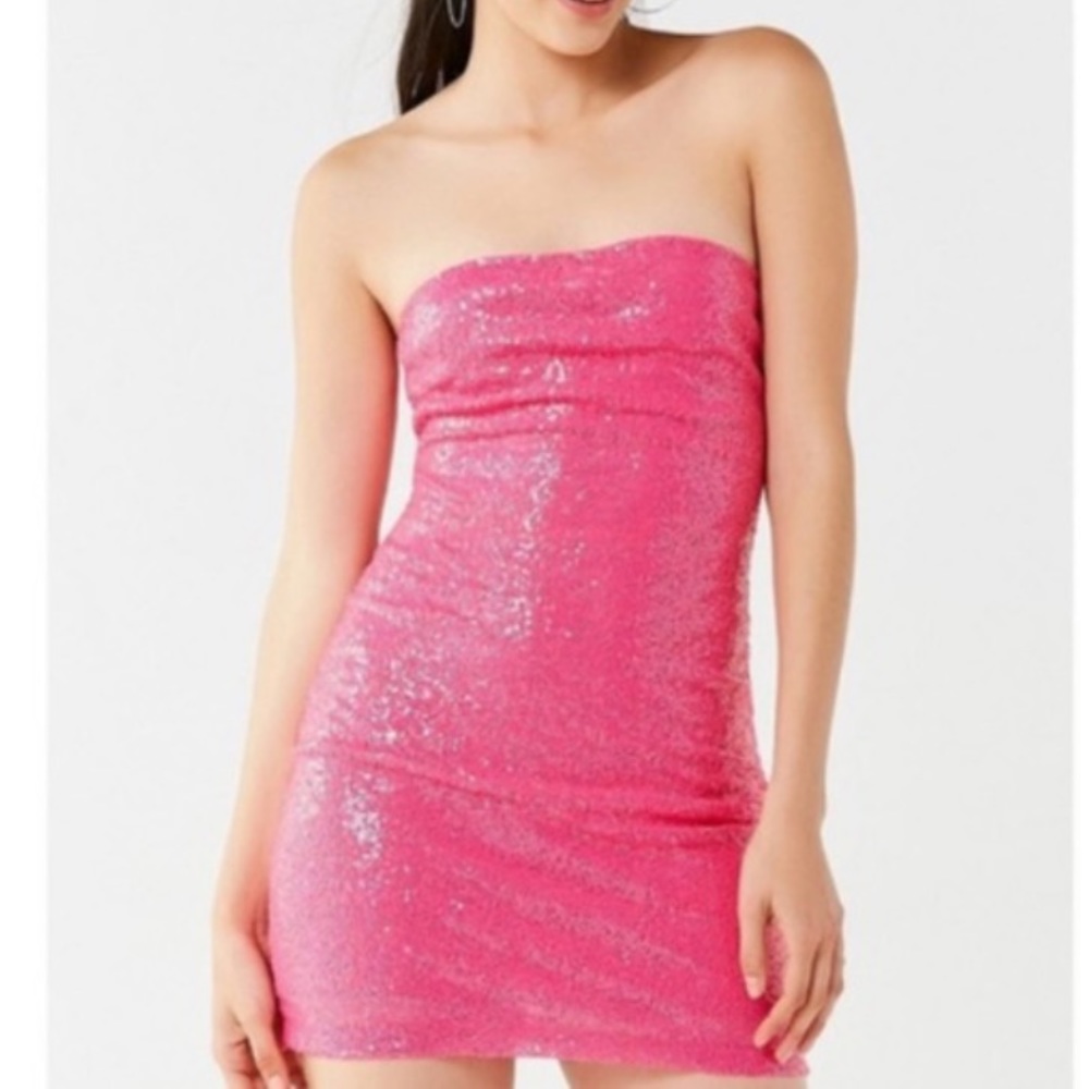 💖 Hot Pink Sequins Tub Top Motel Dress 💞